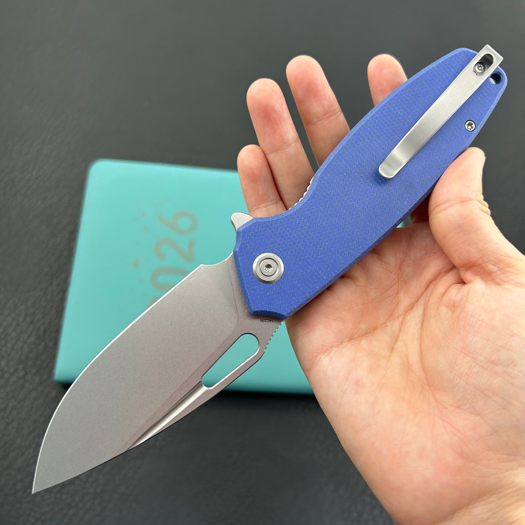 KUBEY  Knife KU322-1A Tityus Linerlock Blue Micarta  14C28N Folding Knife