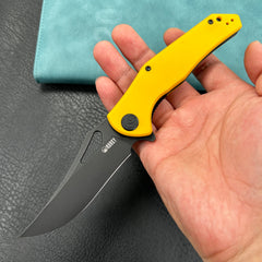 KUBEY KU149E Phemius Liner Lock Folding Pocket Knife Yellow G10 Handle 3.66" Blackwash 14C28N