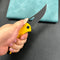 KUBEY KU149E Phemius Liner Lock Folding Pocket Knife Yellow G10 Handle 3.66" Blackwash 14C28N