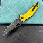 KUBEY KU149E Phemius Liner Lock Folding Pocket Knife Yellow G10 Handle 3.66" Blackwash 14C28N