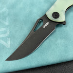 KUBEY KU149H Phemius Liner Lock Folding Pocket Knife Jade G10 Handle 3.66" Blackwash 14C28N