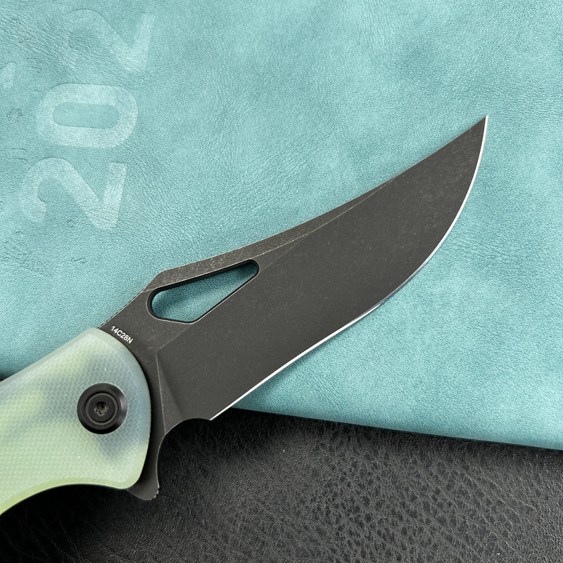 KUBEY KU149H Phemius Liner Lock Folding Pocket Knife Jade G10 Handle 3.66" Blackwash 14C28N