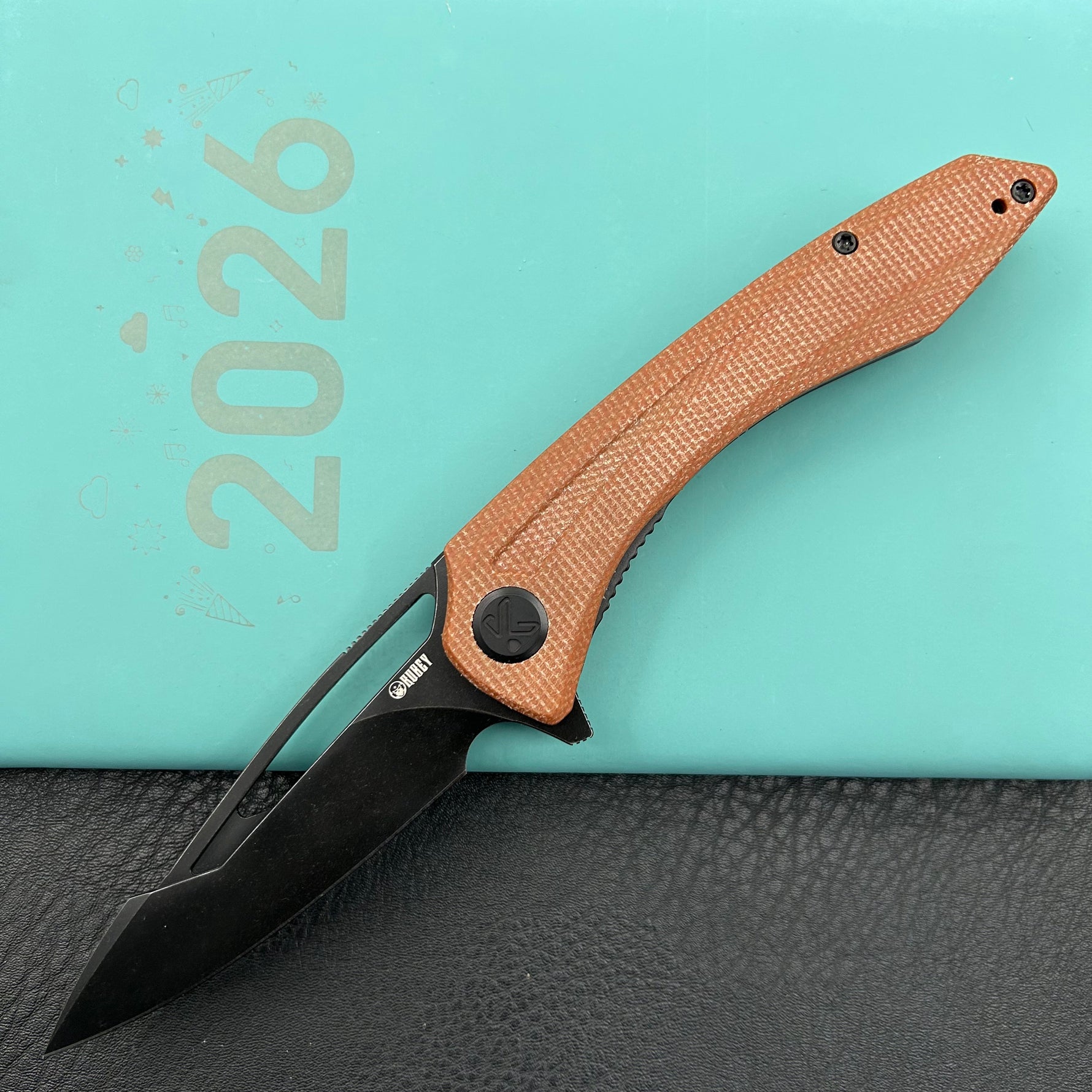 KUBEY Knife KU345O Merced Linerlock Black Brown Micarta  14C28N Folding Knife
