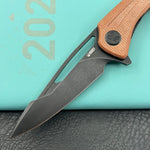 KUBEY Knife KU345O Merced Linerlock Black Brown Micarta  14C28N Folding Knife