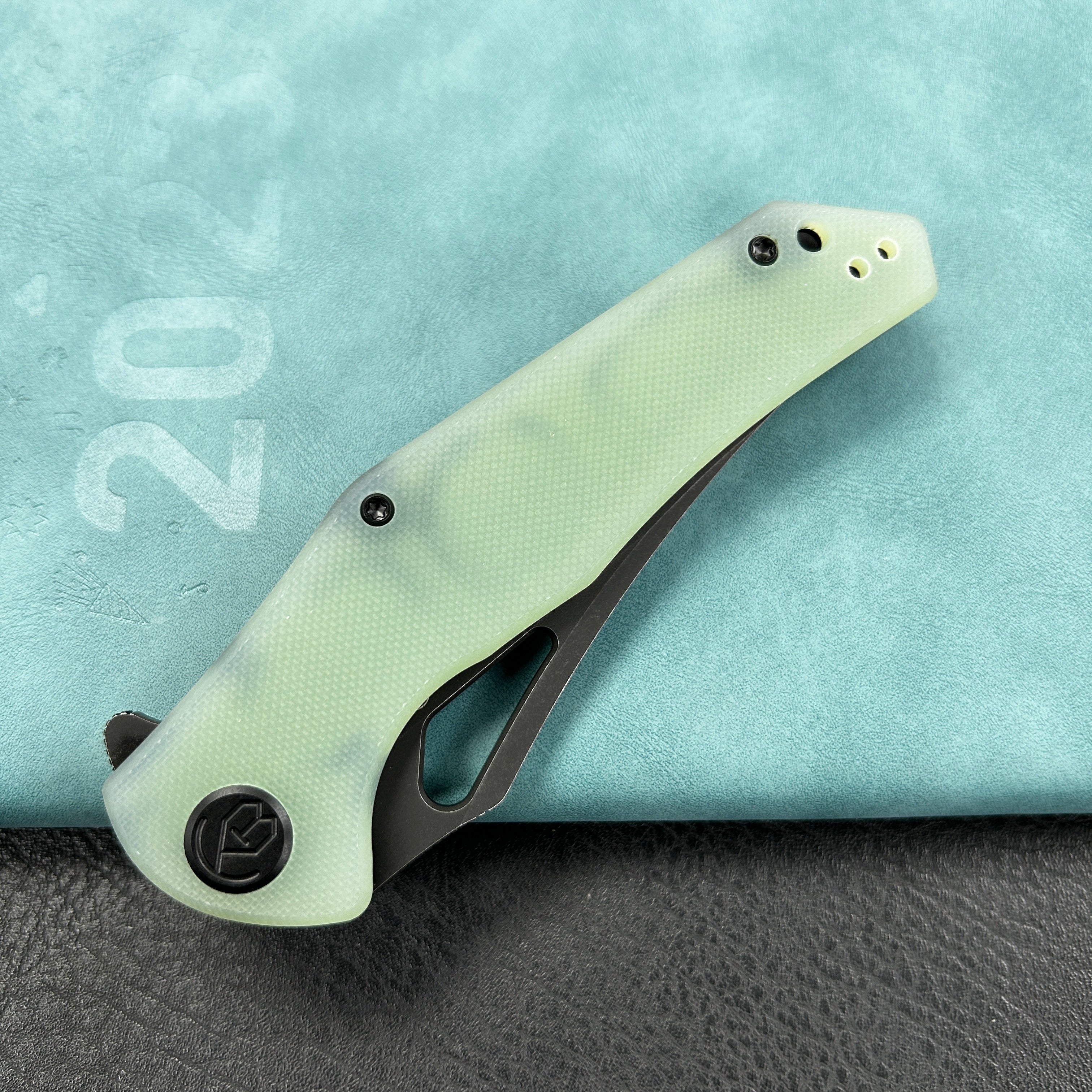 KUBEY KU149H Phemius Liner Lock Folding Pocket Knife Jade G10 Handle 3.66" Blackwash 14C28N