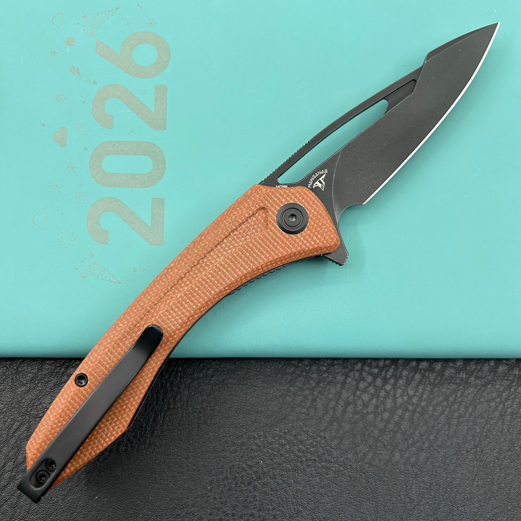 KUBEY Knife KU345O Merced Linerlock Black Brown Micarta  14C28N Folding Knife