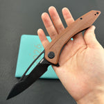 KUBEY Knife KU345O Merced Linerlock Black Brown Micarta  14C28N Folding Knife
