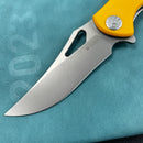 KUBEY KU149G Phemius Liner Lock Folding Pocket Knife Yellow G10 Handle 3.66" Sandblast 14C28N