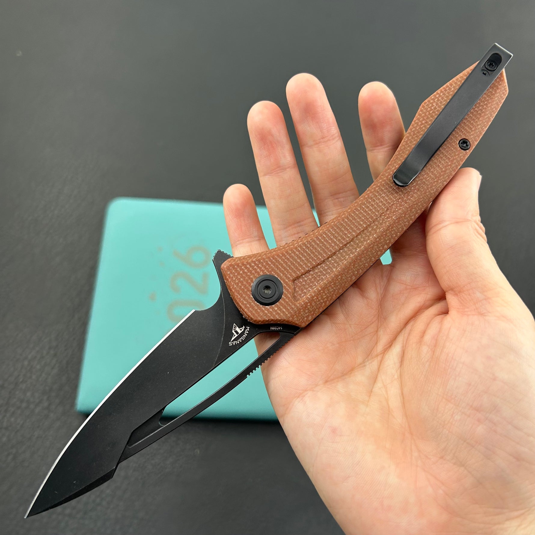 KUBEY Knife KU345O Merced Linerlock Black Brown Micarta  14C28N Folding Knife