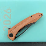KUBEY Knife KU345O Merced Linerlock Black Brown Micarta  14C28N Folding Knife