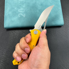 KUBEY KU149G Phemius Liner Lock Folding Pocket Knife Yellow G10 Handle 3.66" Sandblast 14C28N