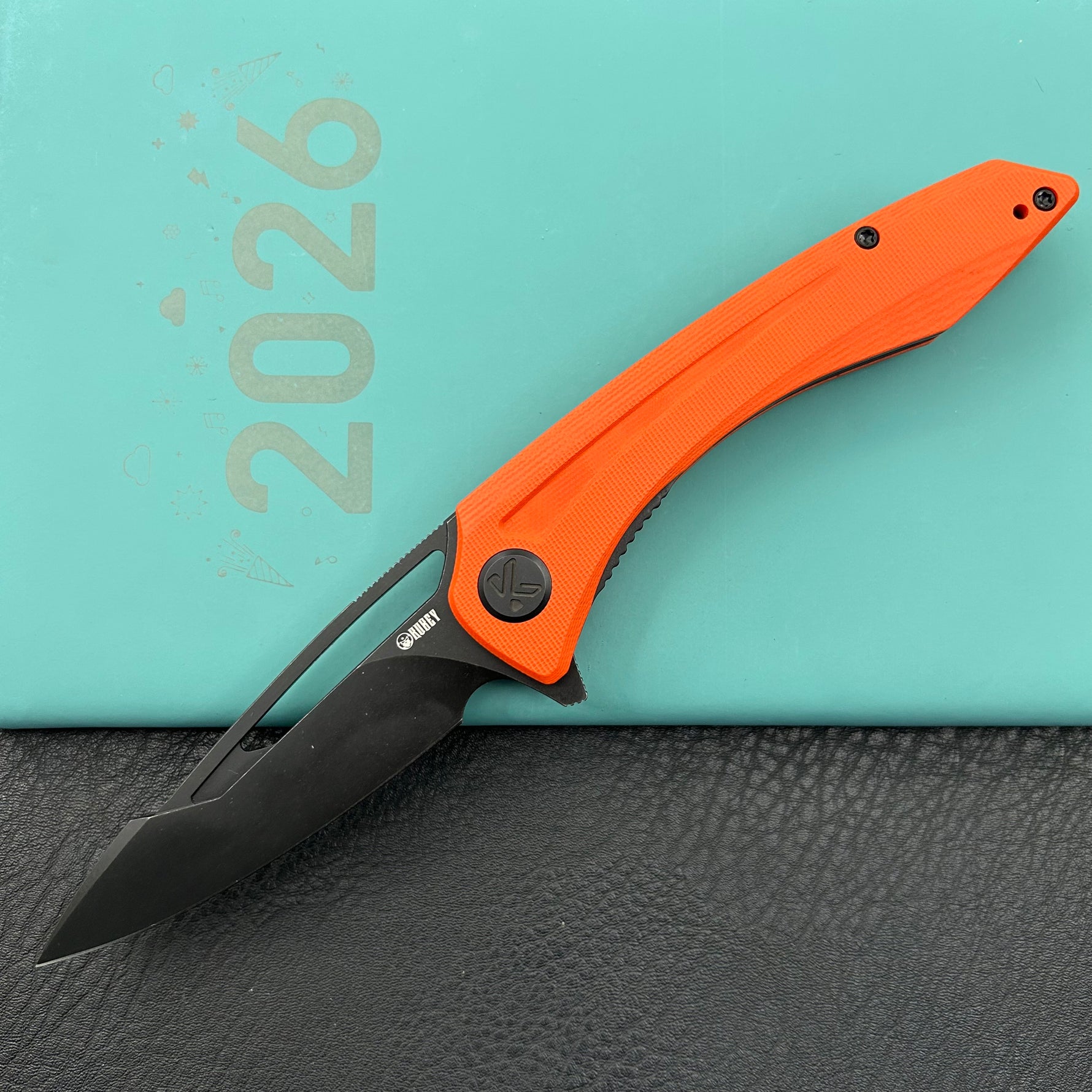 KUBEY Knife KU345N Merced Linerlock Black Orange  14C28N Folding Knife
