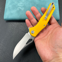 KUBEY KU149G Phemius Liner Lock Folding Pocket Knife Yellow G10 Handle 3.66" Sandblast 14C28N