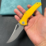 KUBEY knife KU149G Phemius Liner Lock Folding Pocket Knife Yellow G10 Handle 3.66" Sandblast 14C28N