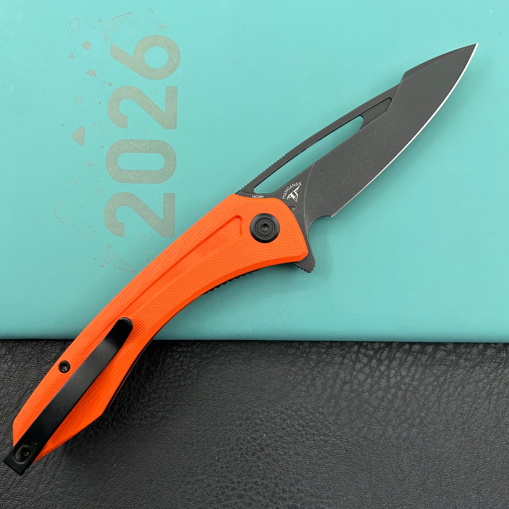 KUBEY Knife KU345N Merced Linerlock Black Orange  14C28N Folding Knife