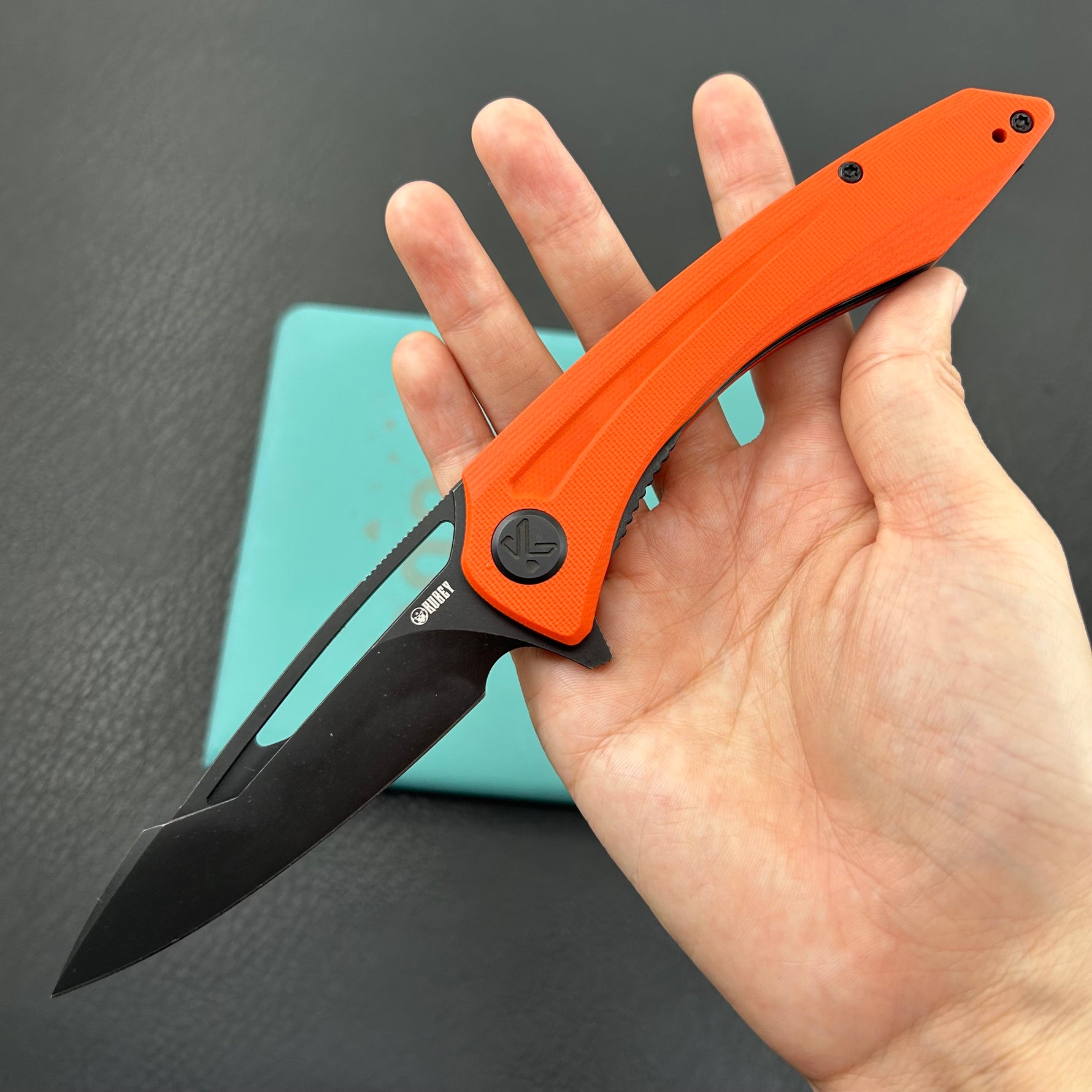 KUBEY Knife KU345N Merced Linerlock Black Orange  14C28N Folding Knife