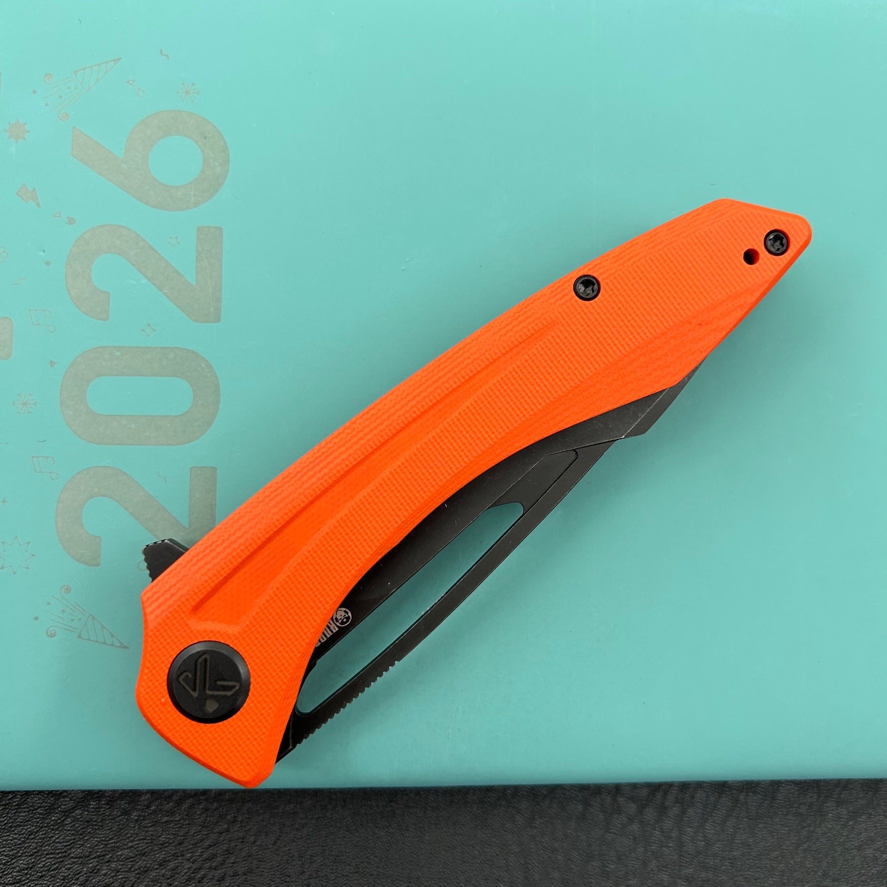 KUBEY Knife KU345N Merced Linerlock Black Orange  14C28N Folding Knife