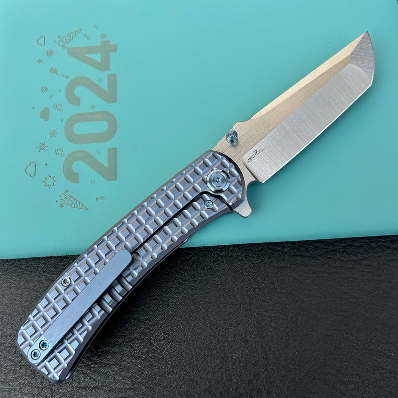 KUBEY KB294B Interflow Tactical Folding Knife Flipper Folder Blue Titanium Handle 3.50" Belt Satin Bohler M390 Blade