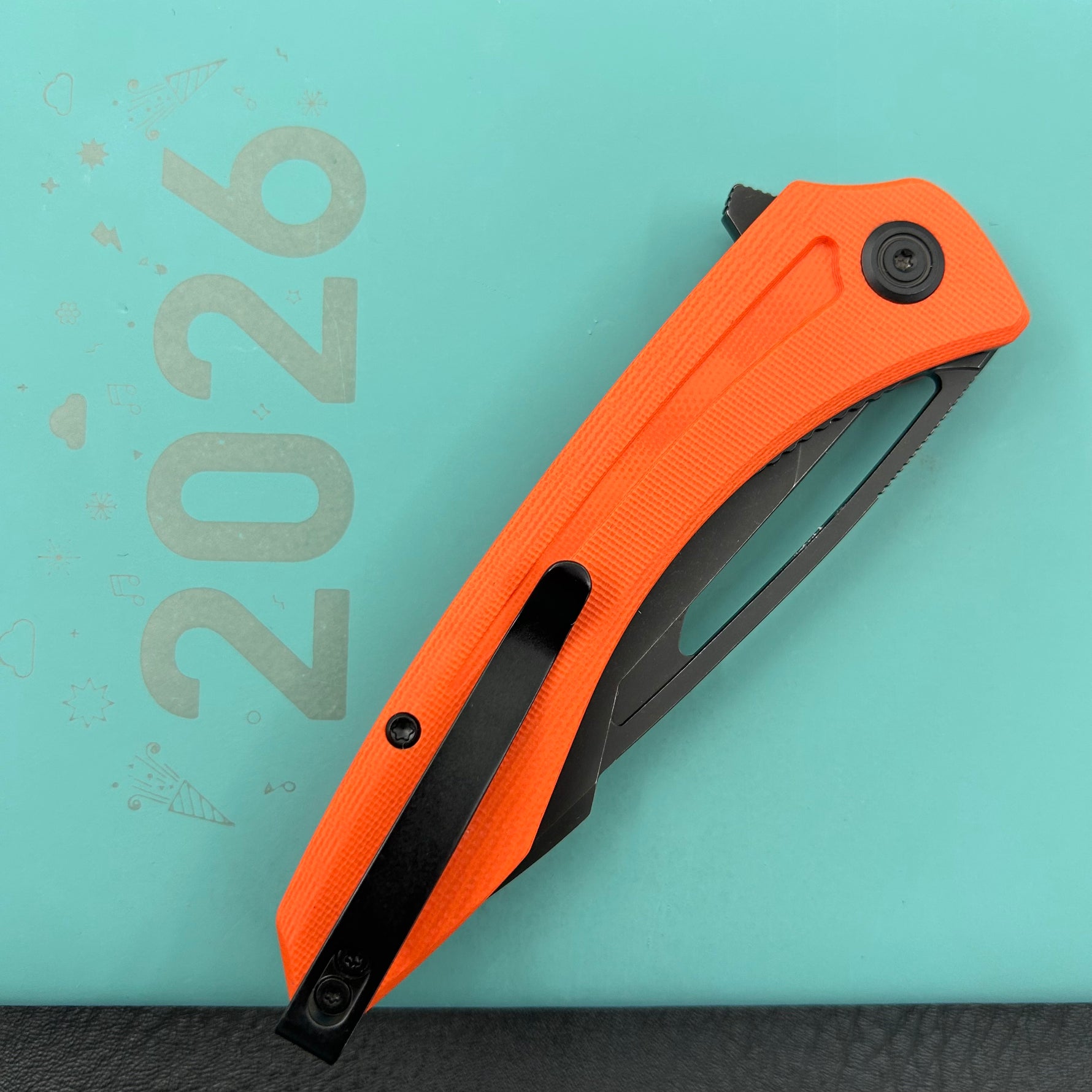KUBEY Knife KU345N Merced Linerlock Black Orange  14C28N Folding Knife