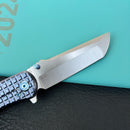 KUBEY KB294B Interflow Tactical Folding Knife Flipper Folder Blue Titanium Handle 3.50" Belt Satin Bohler M390 Blade