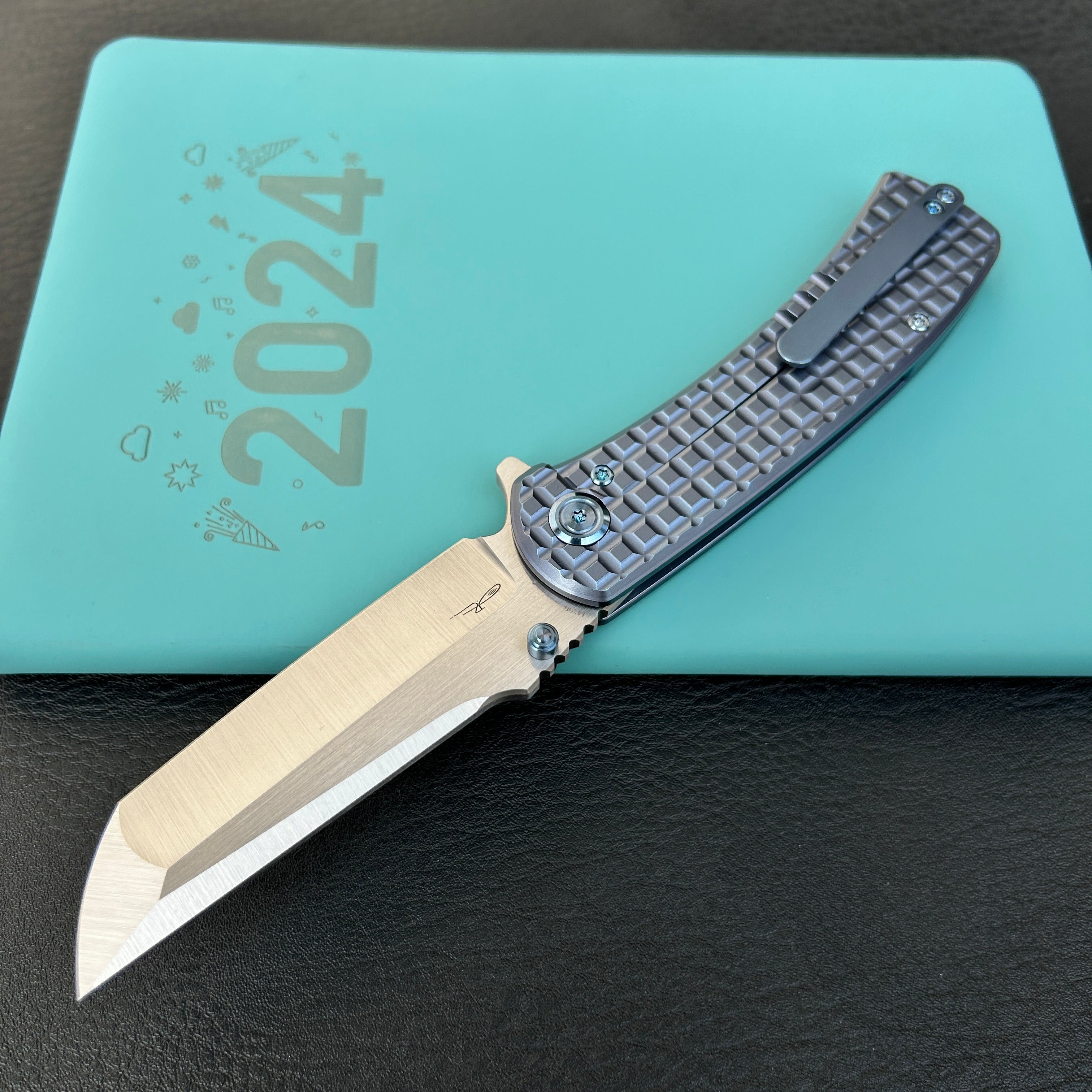 KUBEY KB294B Interflow Tactical Folding Knife Flipper Folder Blue Titanium Handle 3.50" Belt Satin Bohler M390 Blade