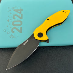 KUBEY KU236N Noble Flipper Folding Knife Yellow G10 Handle 3.15" Blackwash 14C28N