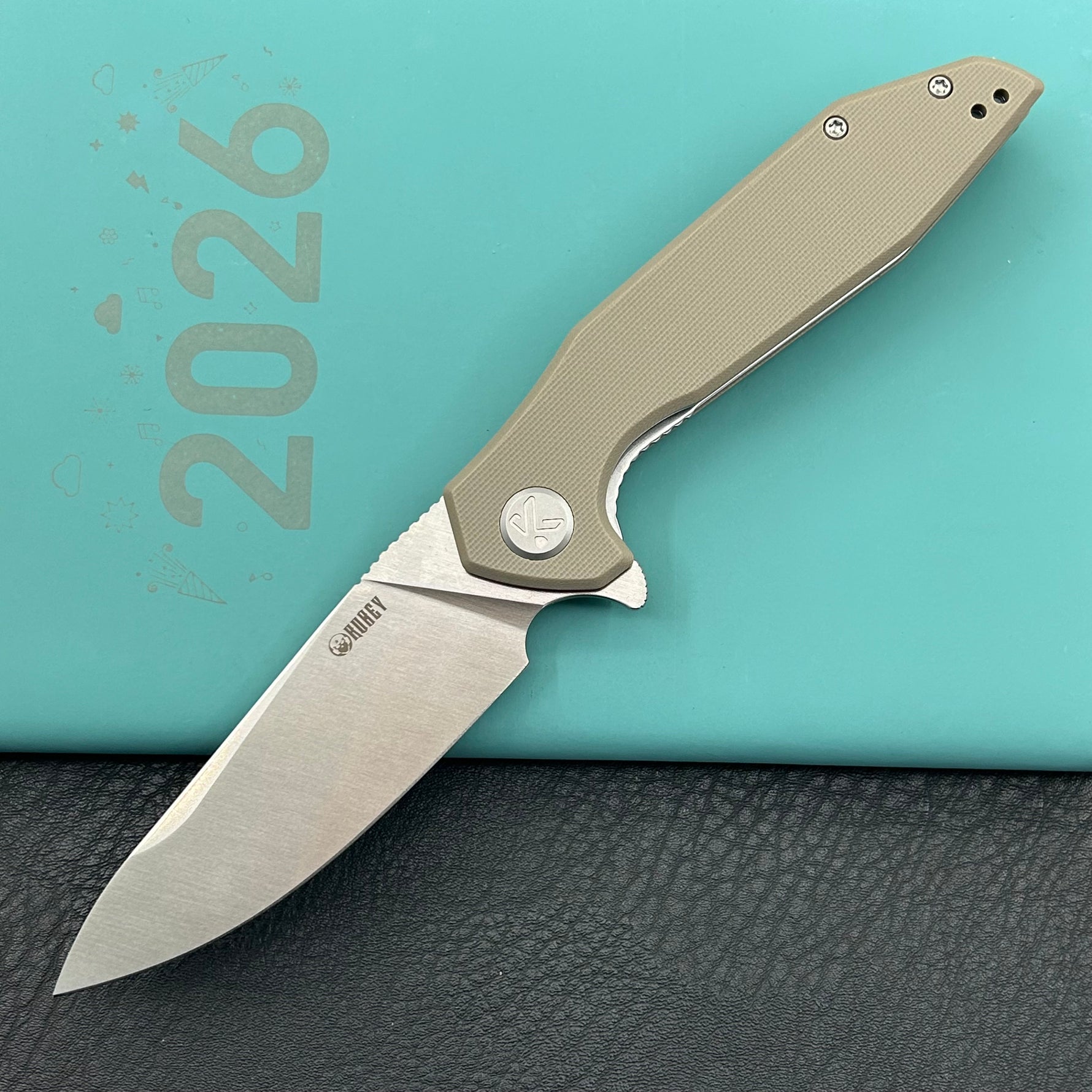 KUBEY  Knife KU117R Nova Linelock Tan   14C28N Folding Knife