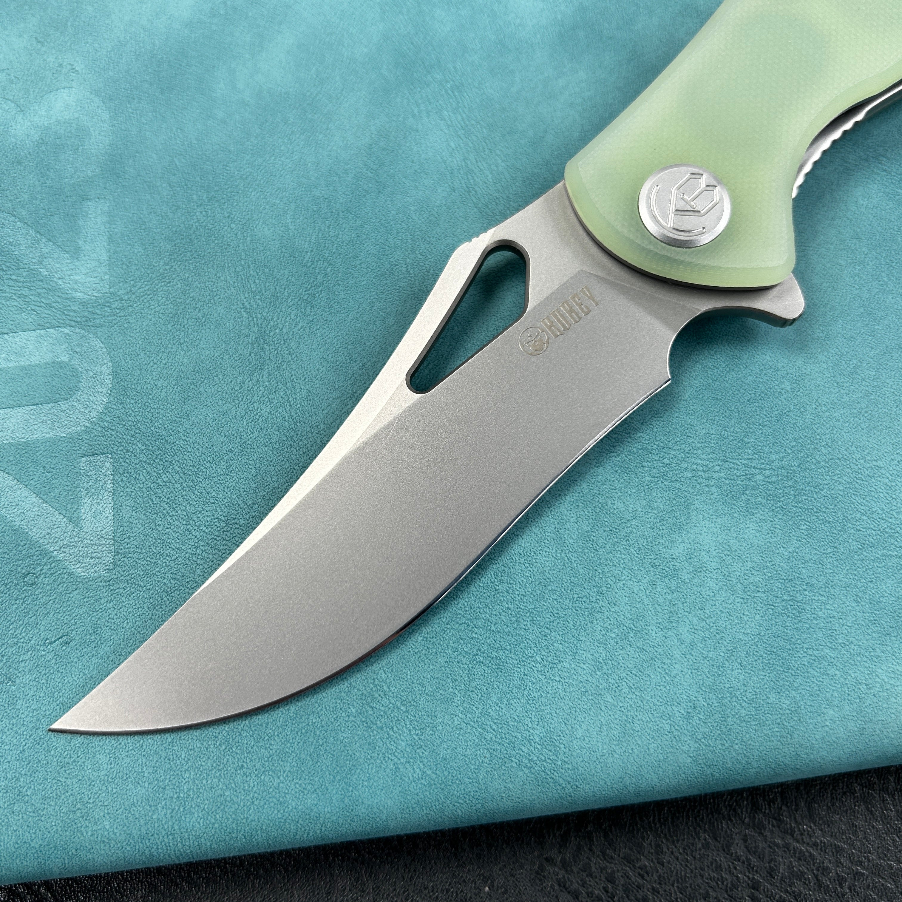 KUBEY KU149D Phemius Liner Lock Folding Pocket Knife Jade G10 Handle 3.66" Sandblast 14C28N