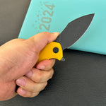 KUBEY KU236N Noble Flipper Folding Knife Yellow G10 Handle 3.15" Blackwash 14C28N