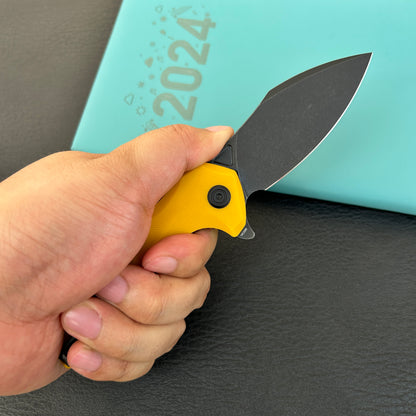 KUBEY KU236N Noble Flipper Folding Knife Yellow G10 Handle 3.15" Blackwash 14C28N