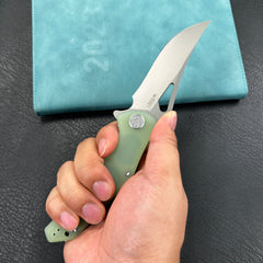 KUBEY KU149D Phemius Liner Lock Folding Pocket Knife Jade G10 Handle 3.66" Sandblast 14C28N