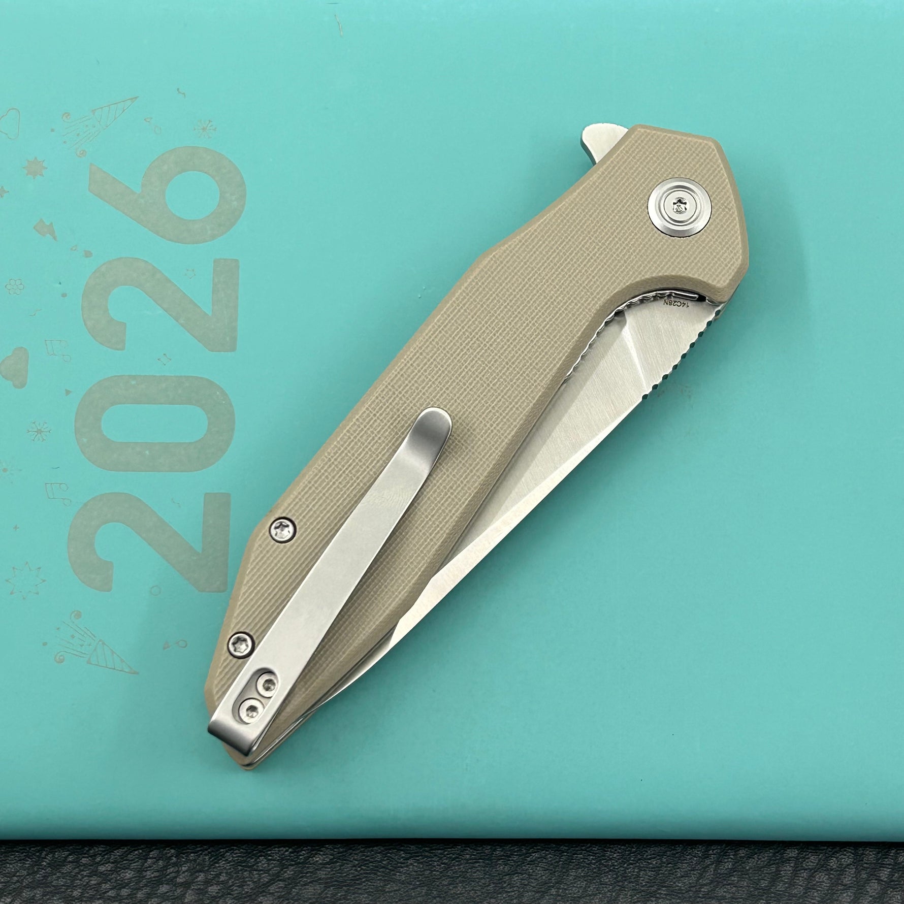 KUBEY  Knife KU117R Nova Linelock Tan   14C28N Folding Knife