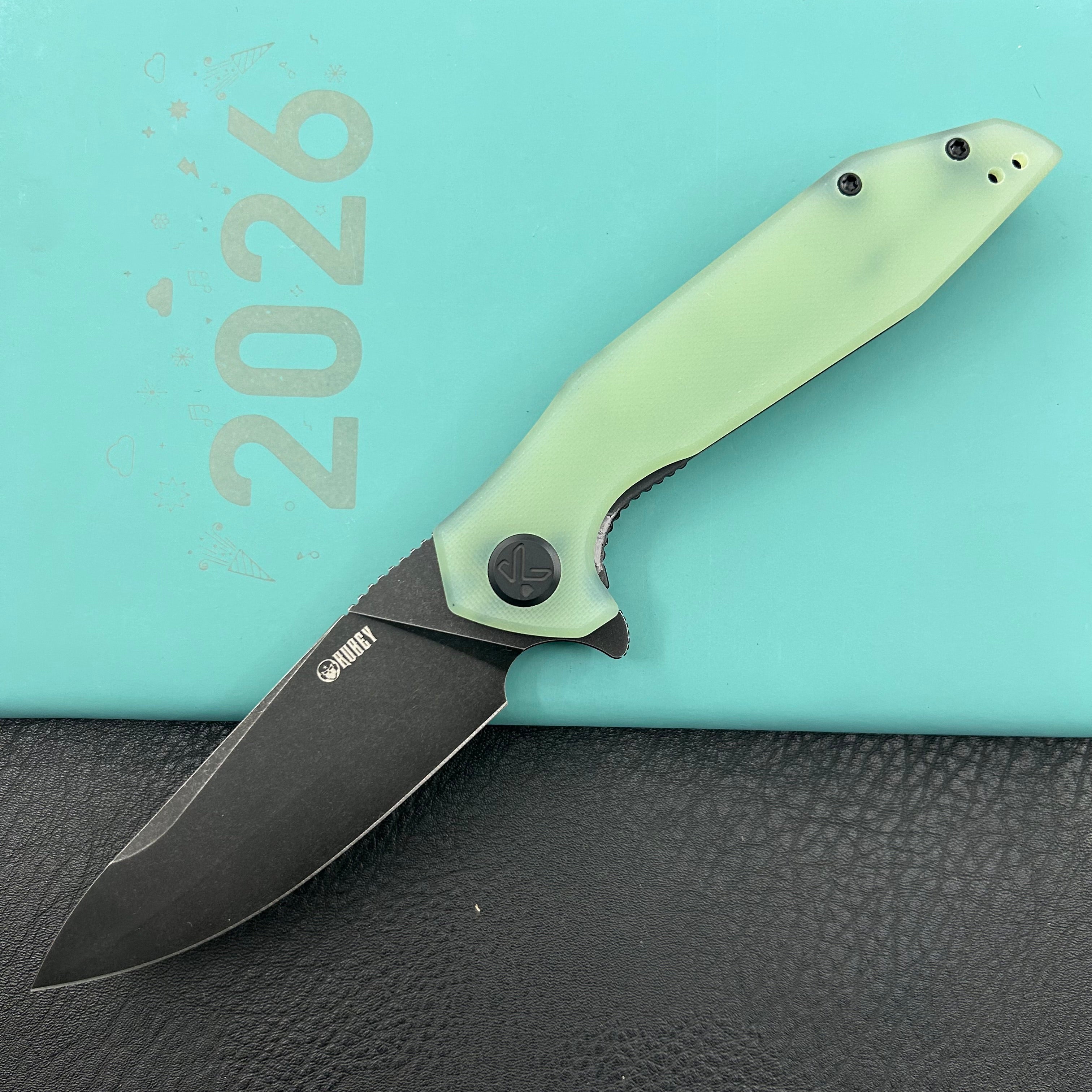 KUBEY  Knife KU117O Nova Linelock Jade 14C28N Folding Knife