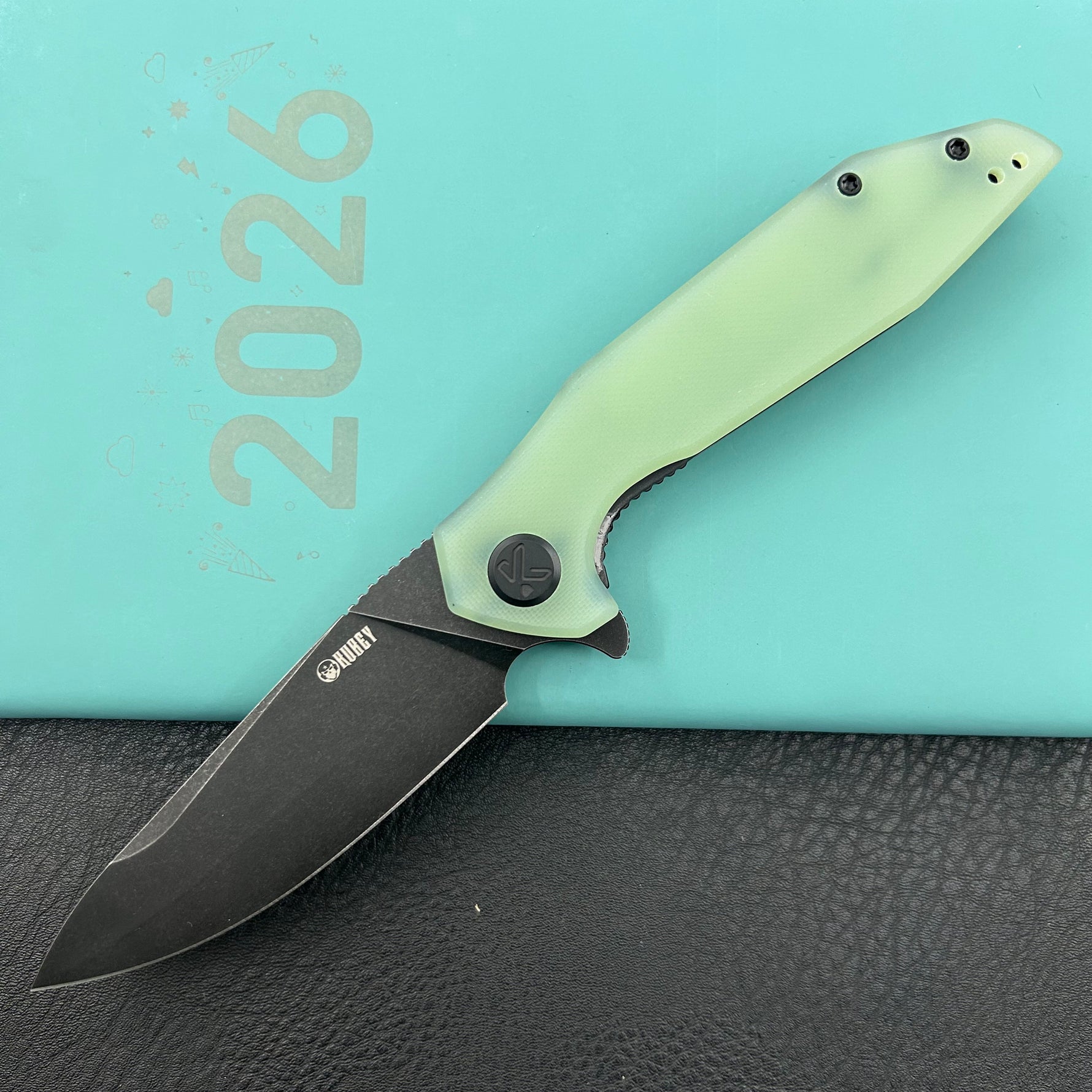 KUBEY  Knife KU117O Nova Linelock Jade 14C28N Folding Knife