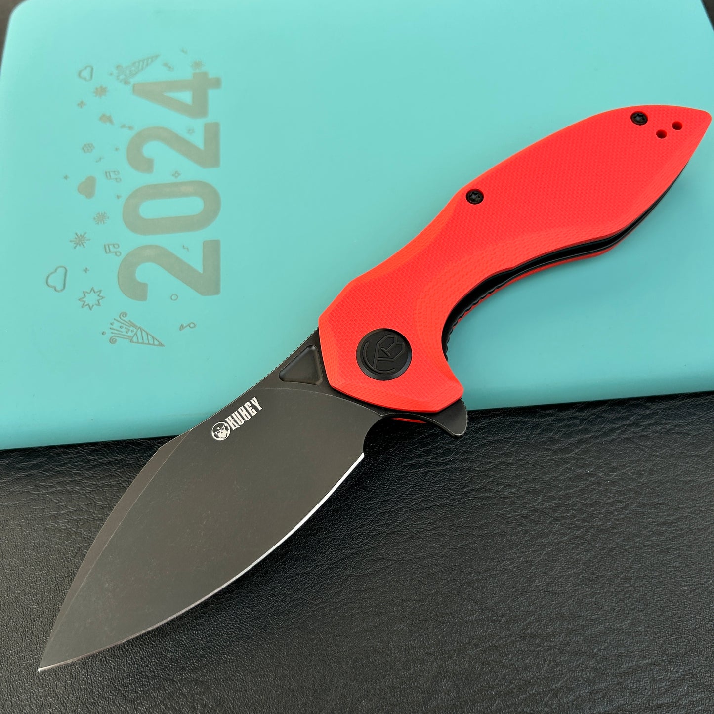 KUBEY KU236P Noble Flipper Folding Knife Red G10 Handle 3.15" Blackwash 14C28N