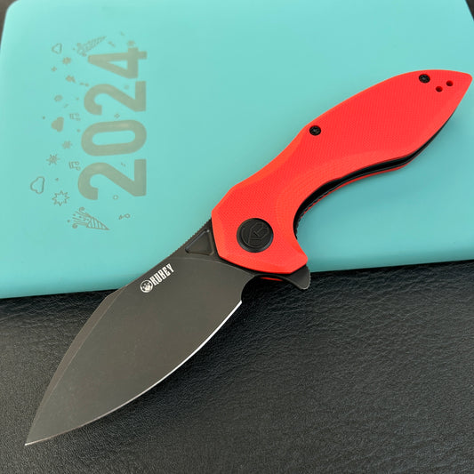 KUBEY KU236P Noble Flipper Folding Knife Red G10 Handle 3.15" Blackwash 14C28N
