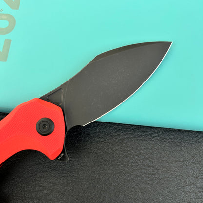 KUBEY KU236P Noble Flipper Folding Knife Red G10 Handle 3.15" Blackwash 14C28N