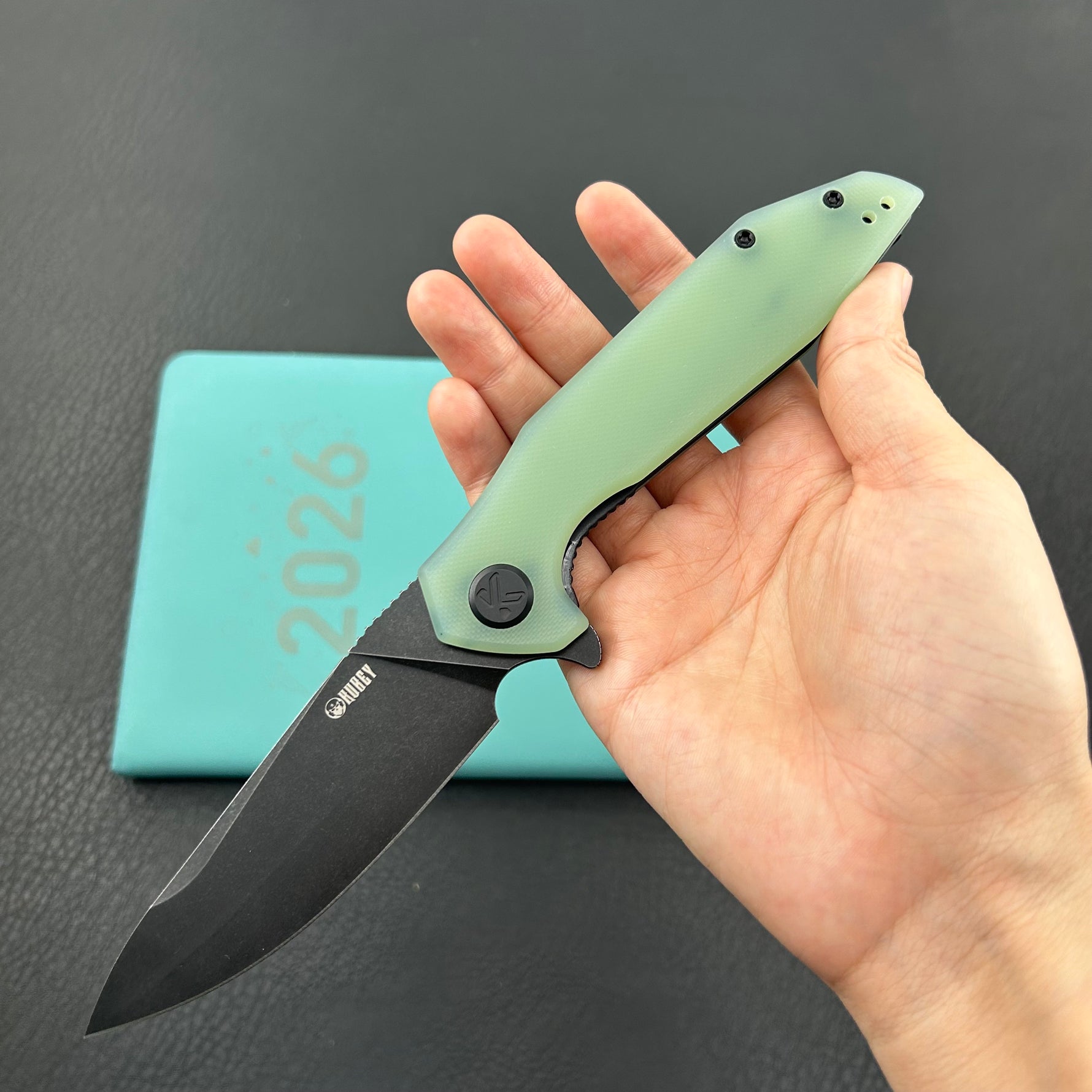 KUBEY  Knife KU117O Nova Linelock Jade 14C28N Folding Knife