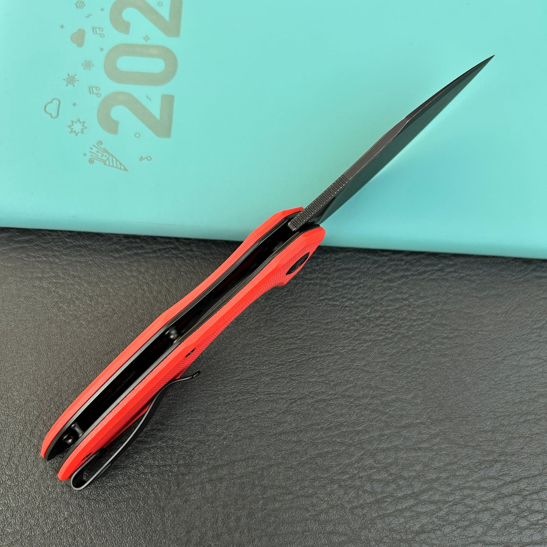 KUBEY knife KU236P Noble Flipper Folding Knife Red G10 Handle 3.15" Blackwash 14C28N