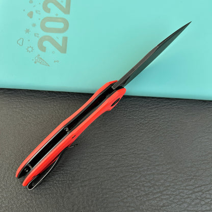 KUBEY KU236P Noble Flipper Folding Knife Red G10 Handle 3.15" Blackwash 14C28N