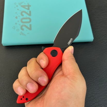 KUBEY KU236P Noble Flipper Folding Knife Red G10 Handle 3.15" Blackwash 14C28N