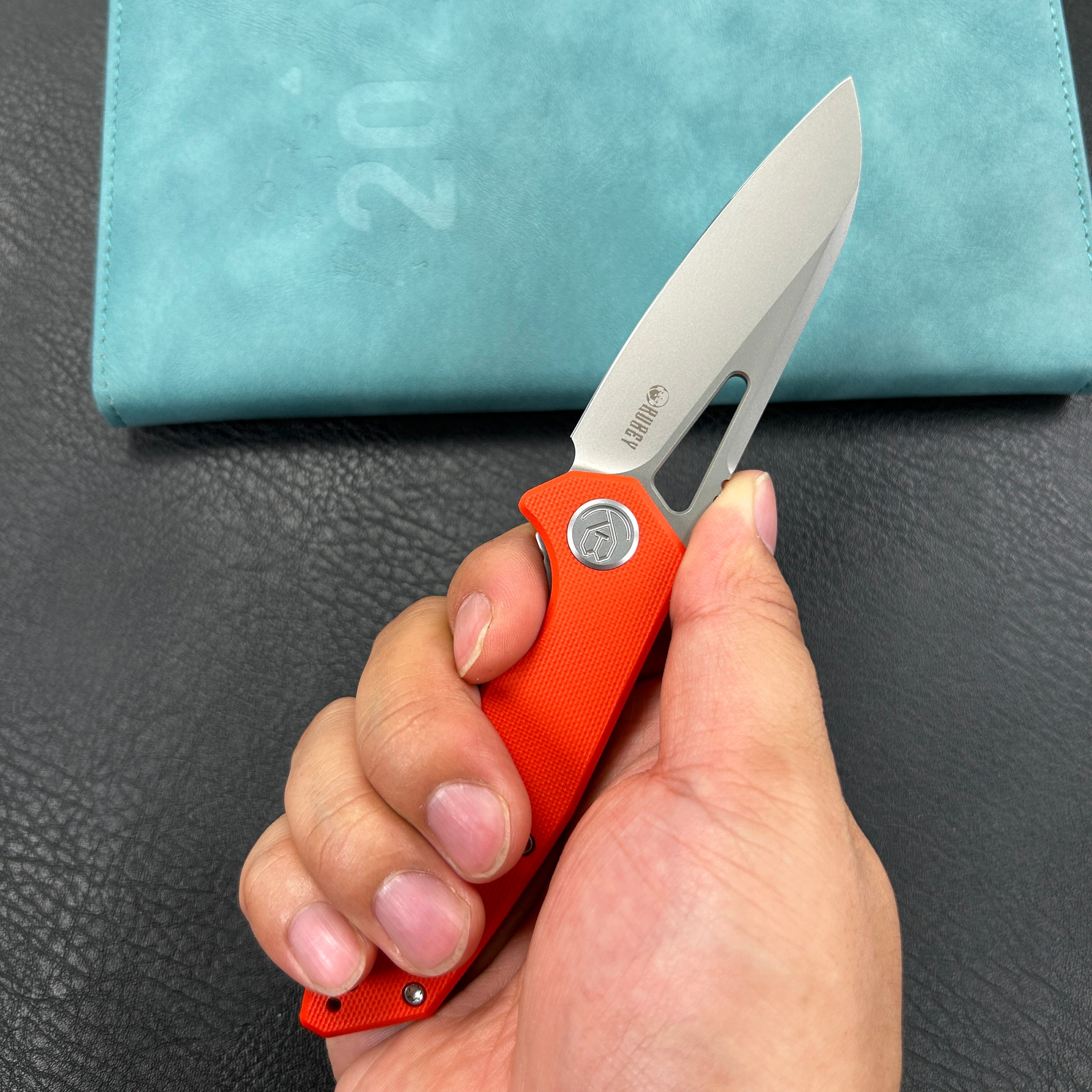 KUBEY KU291L Vagrant Liner Lock Folding Knife Orange G10 Handle  3.1" Sandblast  14C28N