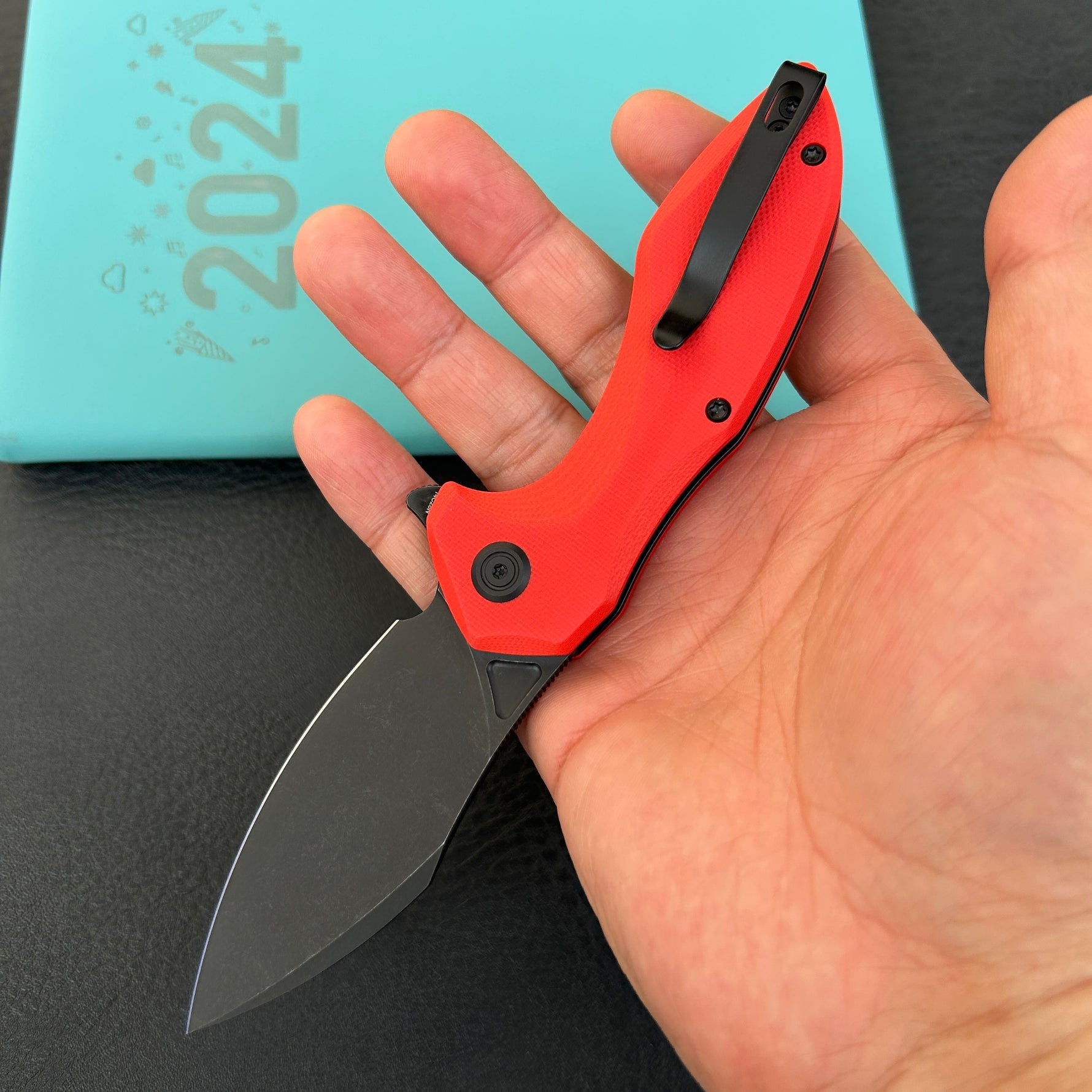 KUBEY knife KU236P Noble Flipper Folding Knife Red G10 Handle 3.15" Blackwash 14C28N