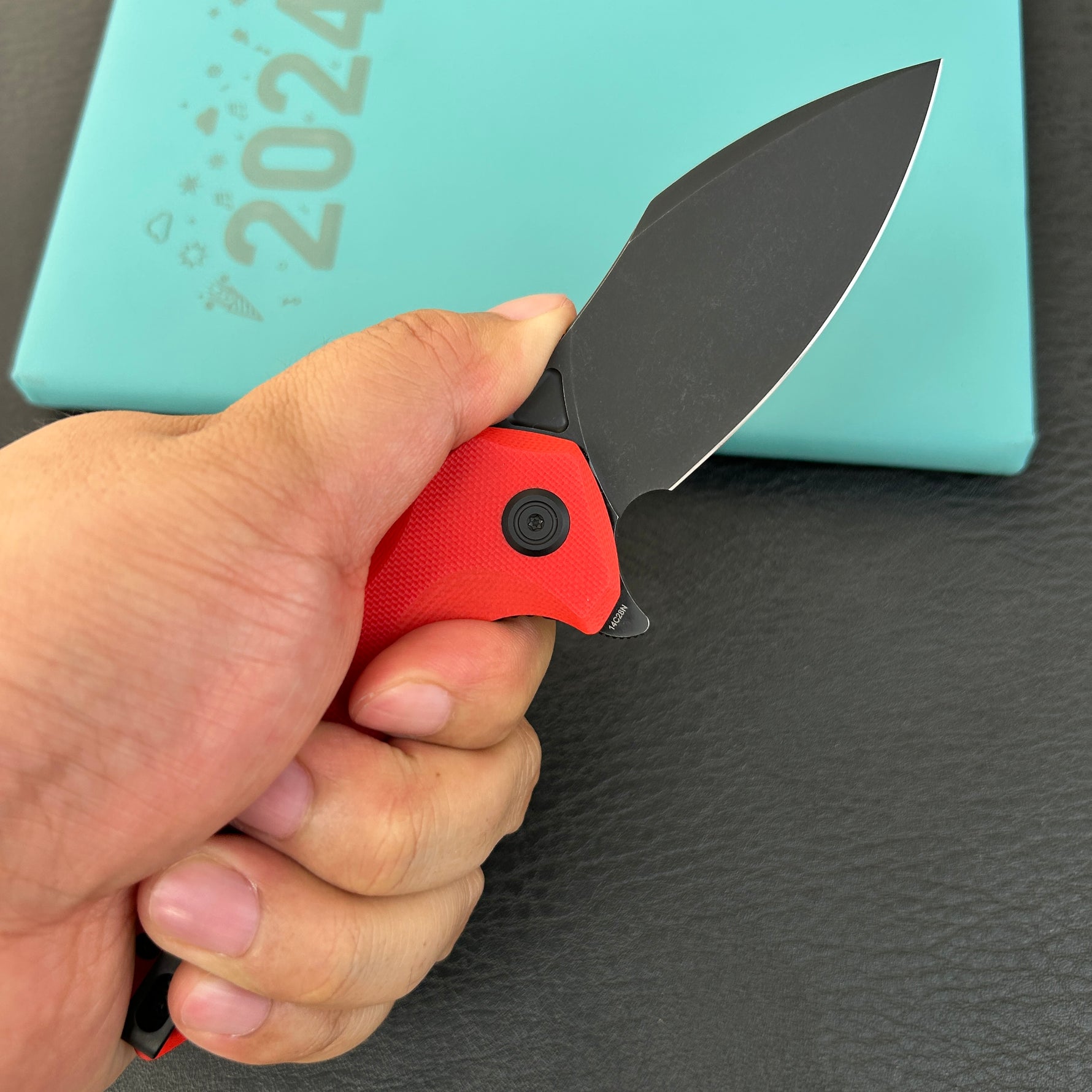 KUBEY knife KU236P Noble Flipper Folding Knife Red G10 Handle 3.15" Blackwash 14C28N