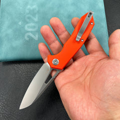 KUBEY KU291L Vagrant Liner Lock Folding Knife Orange G10 Handle  3.1" Sandblast  14C28N