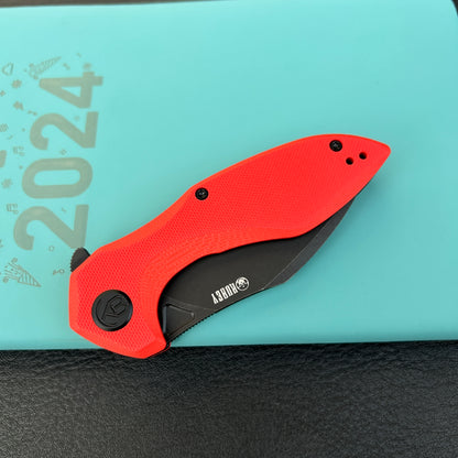 KUBEY KU236P Noble Flipper Folding Knife Red G10 Handle 3.15" Blackwash 14C28N