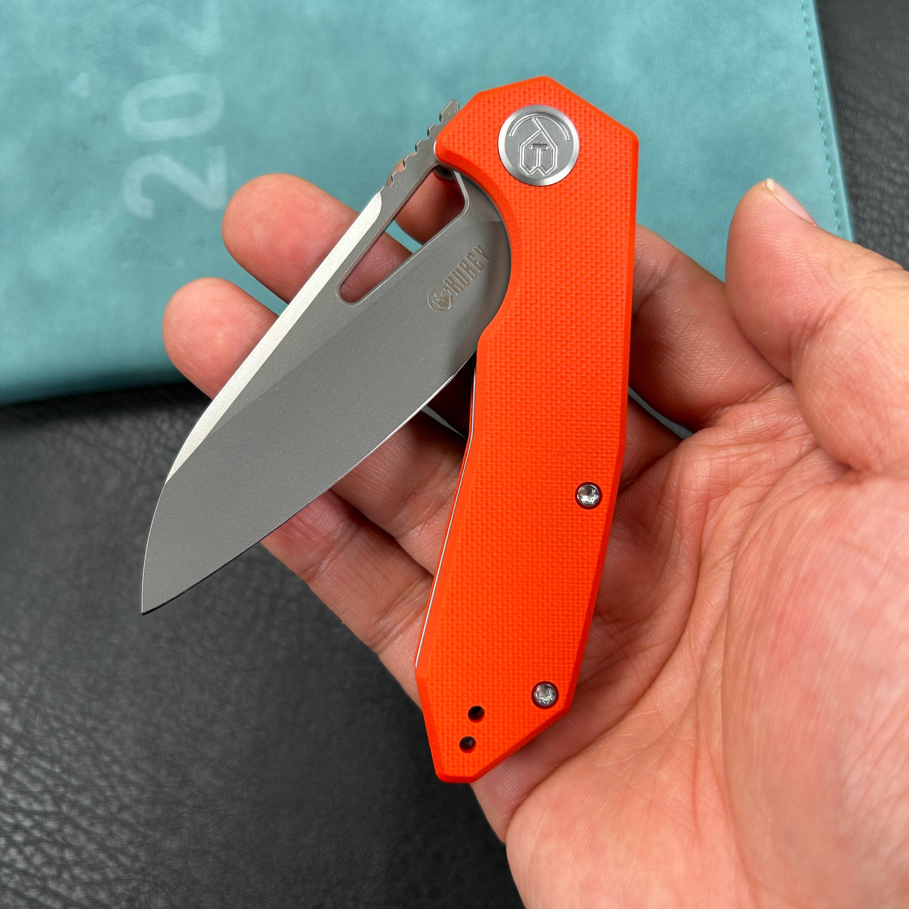 KUBEY KU291L Vagrant Liner Lock Folding Knife Orange G10 Handle  3.1" Sandblast  14C28N