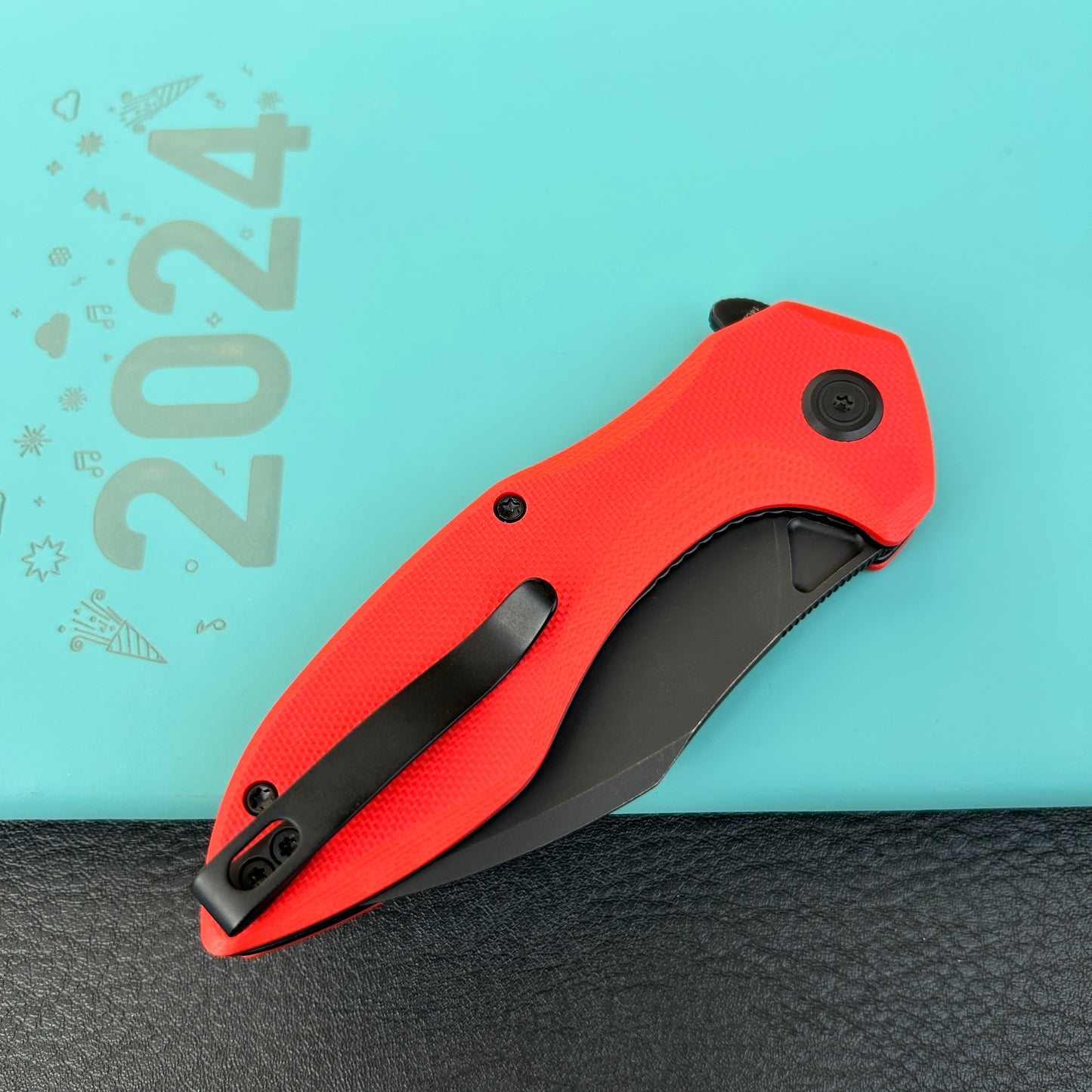 KUBEY KU236P Noble Flipper Folding Knife Red G10 Handle 3.15" Blackwash 14C28N