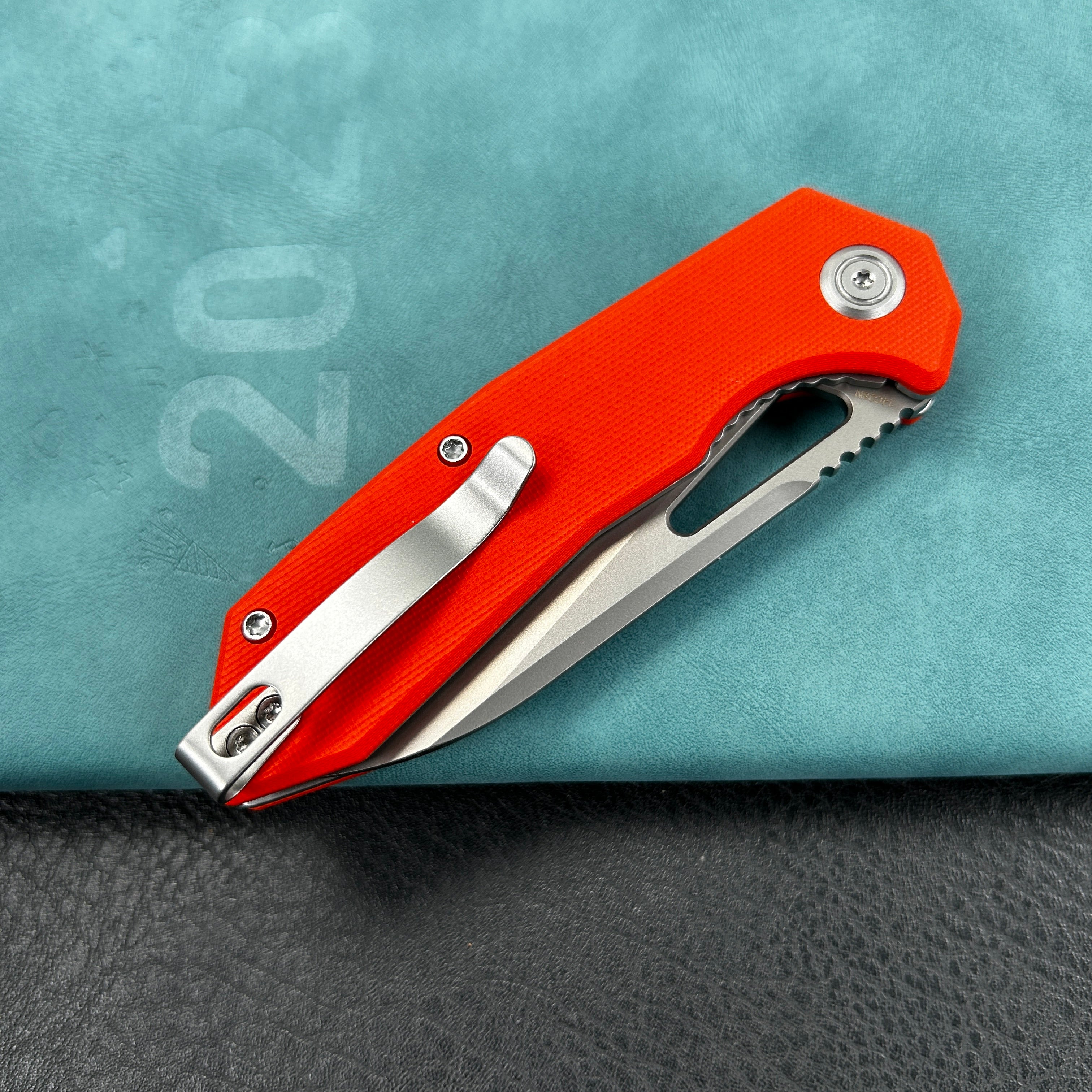 KUBEY KU291L Vagrant Liner Lock Folding Knife Orange G10 Handle  3.1" Sandblast  14C28N