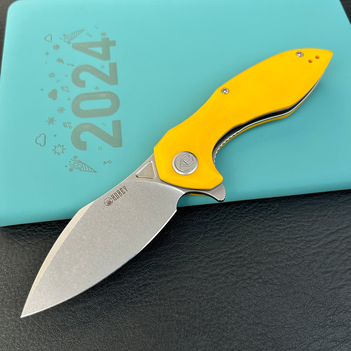 KUBEY KU236H Noble Nest Liner Lock Folding Knife Yellow  G10 Handle 3.15"  Beadblast 14C28N Blade